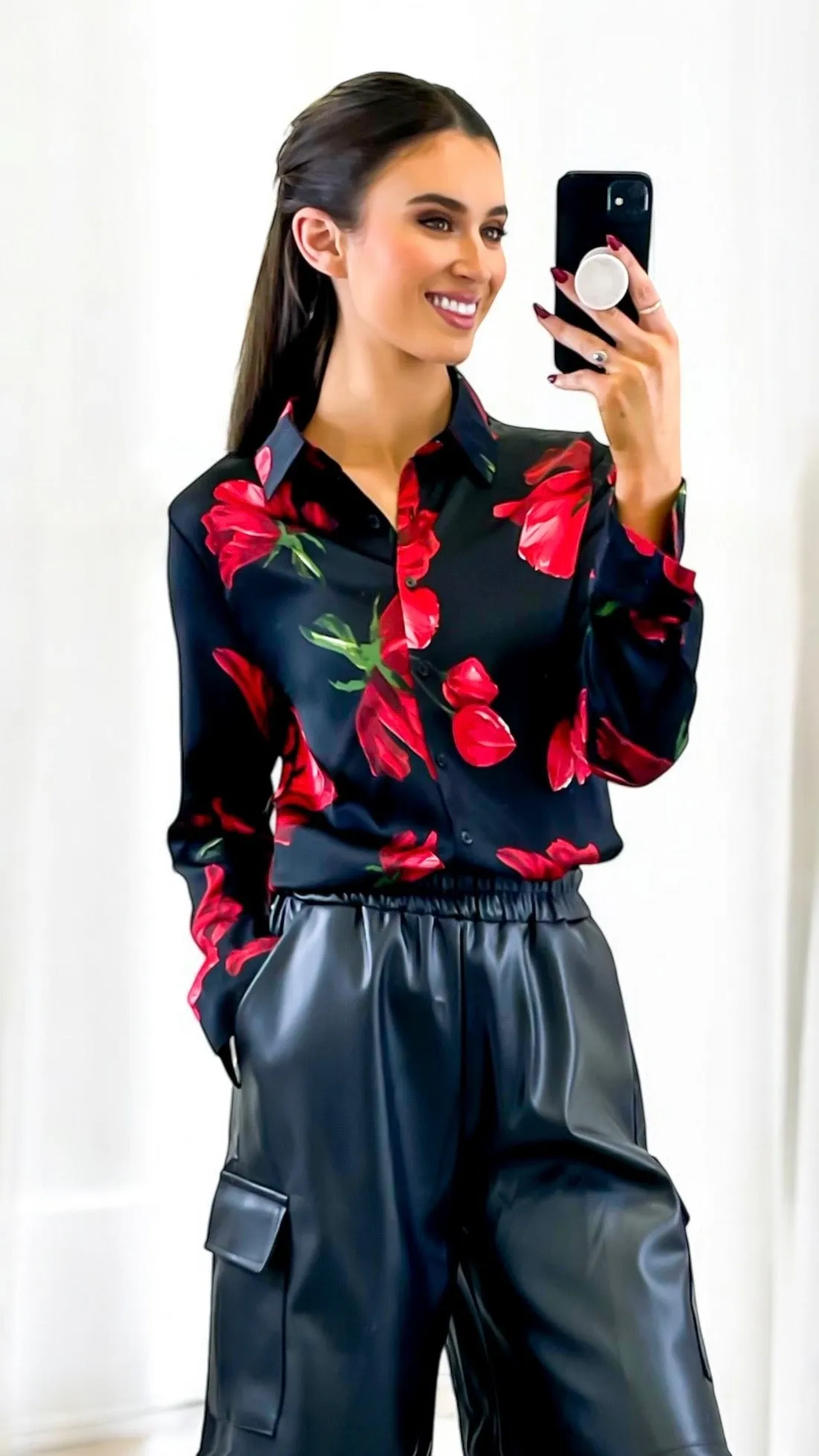 A2003 Black/Red Floral Blouse