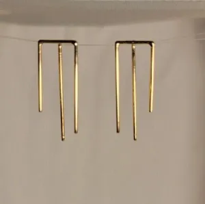 Abstract Gold Trident earrings, Modern Earring, geometric post earrings, Artsy gift for her