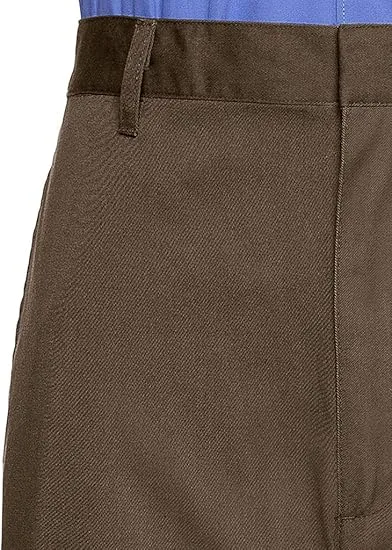 AKA Half Elastic Wrinkle Free Flat Front Men's Slacks – Relaxed Fit Twill Casual Pant - Brown