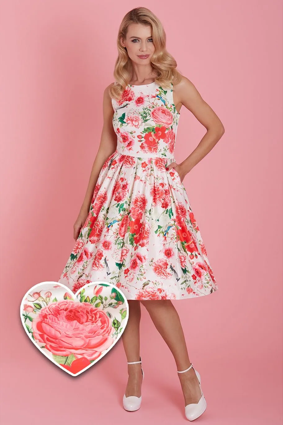 Annie White Red Floral Swing Dress