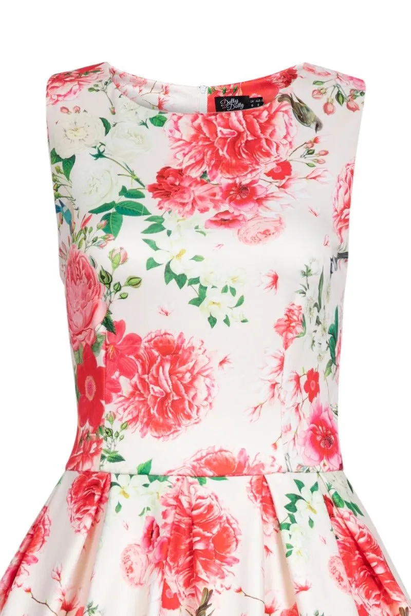 Annie White Red Floral Swing Dress