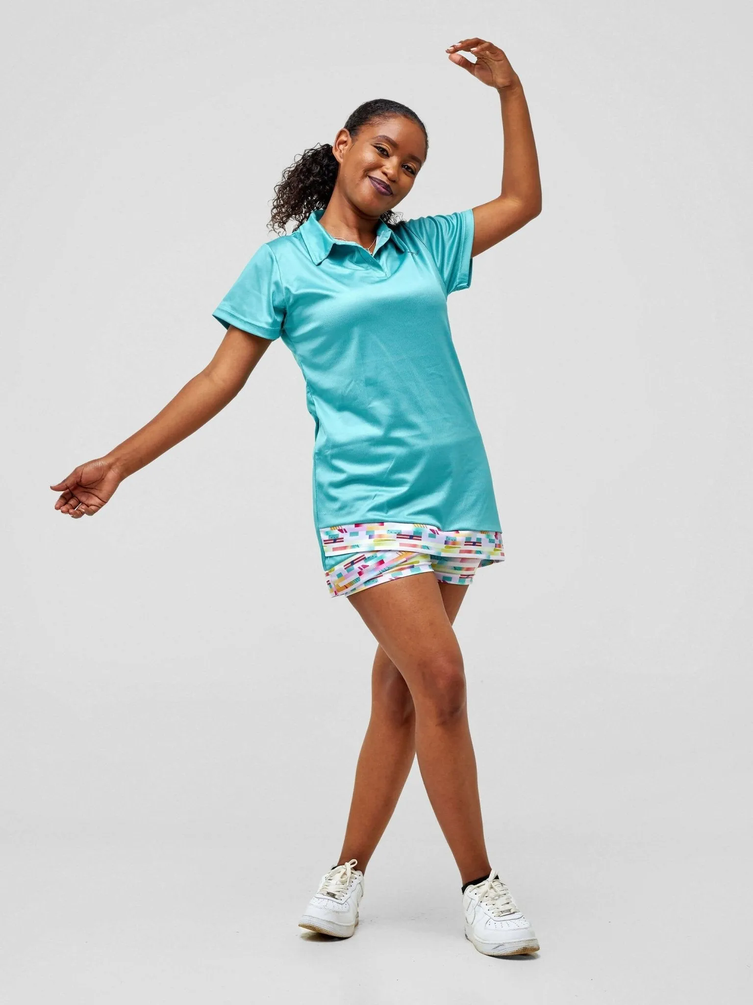 Authetic Golf Shirt Dress With Multicolored Undershorts - Teal