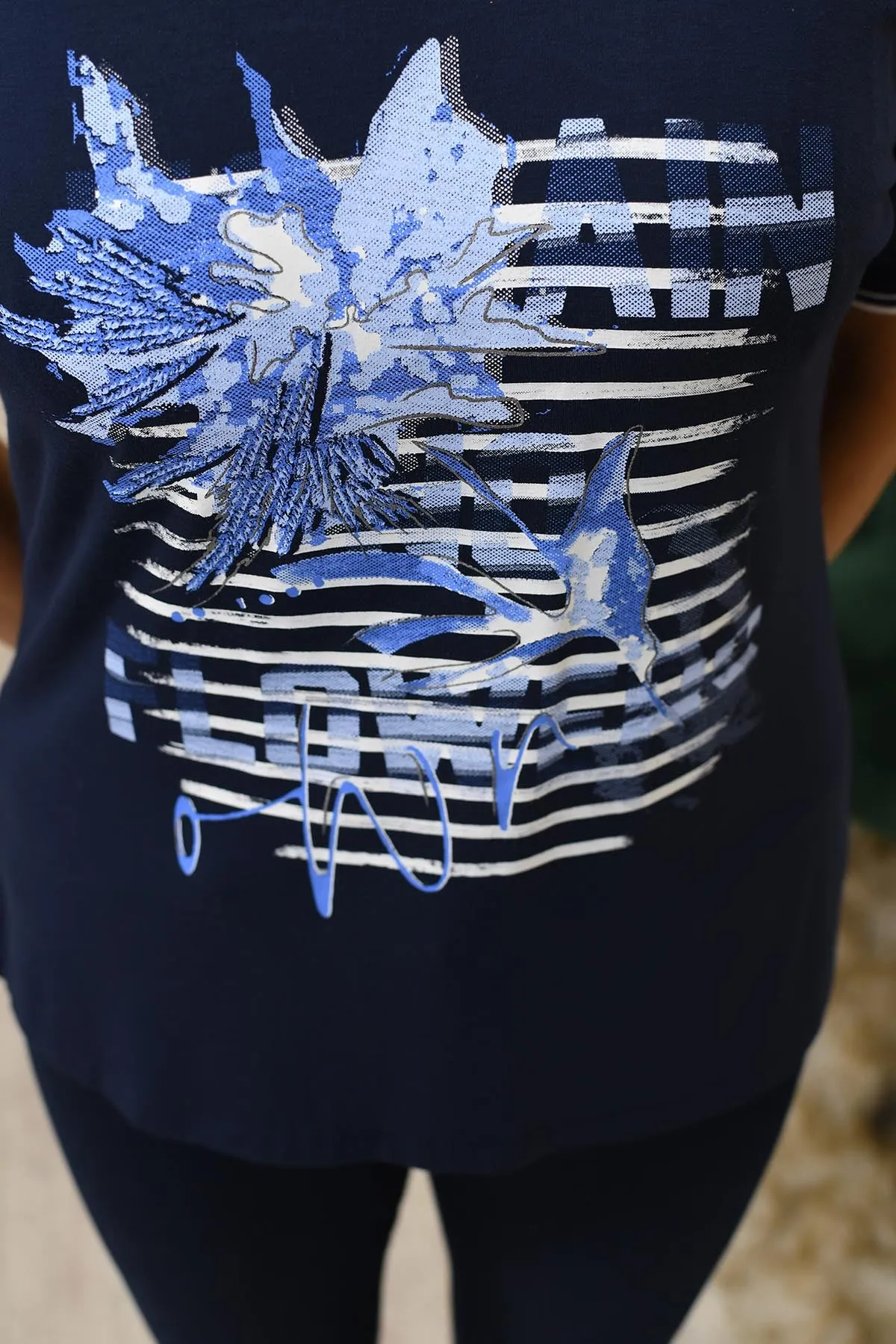 Barbara Lebek Navy Top With Flower Graphic -82090052