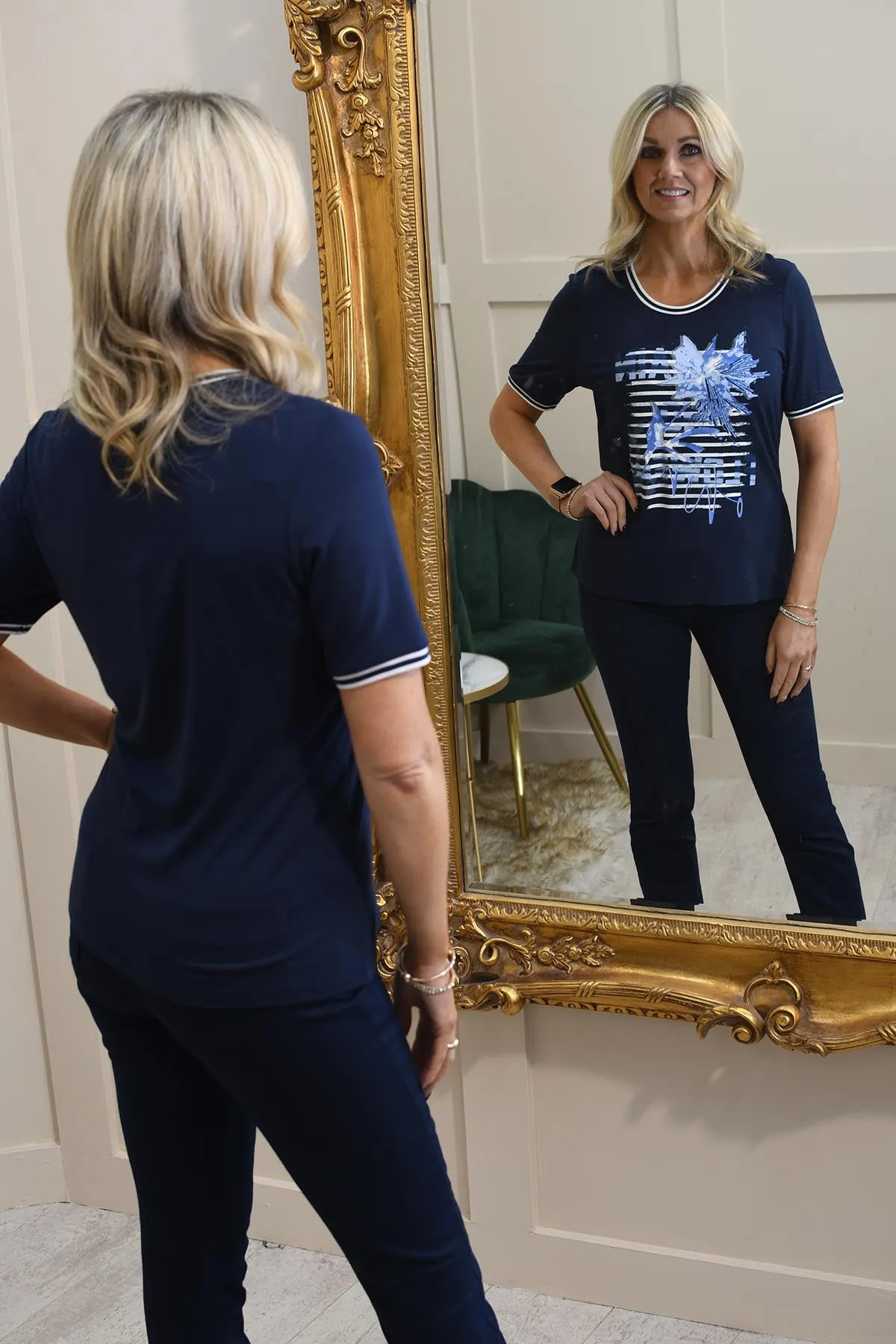 Barbara Lebek Navy Top With Flower Graphic -82090052