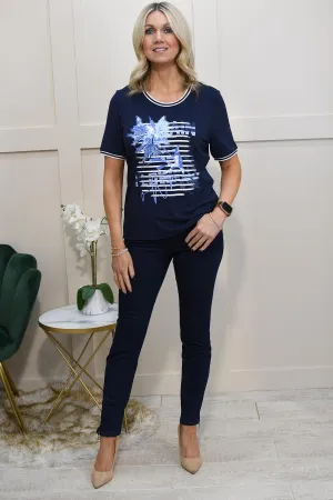 Barbara Lebek Navy Top With Flower Graphic -82090052