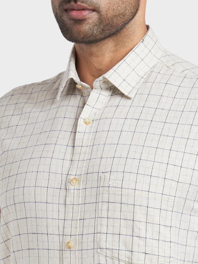 Colorplus Brown Checks Tailored Fit Half Sleeve Linen Blend Shirt