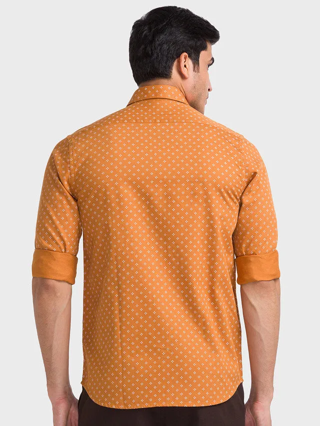 Colorplus Brown Printed Tailored Fit Cotton Casual Shirt