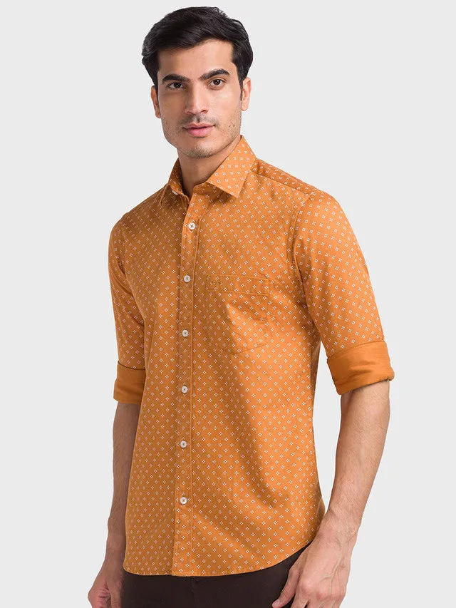 Colorplus Brown Printed Tailored Fit Cotton Casual Shirt