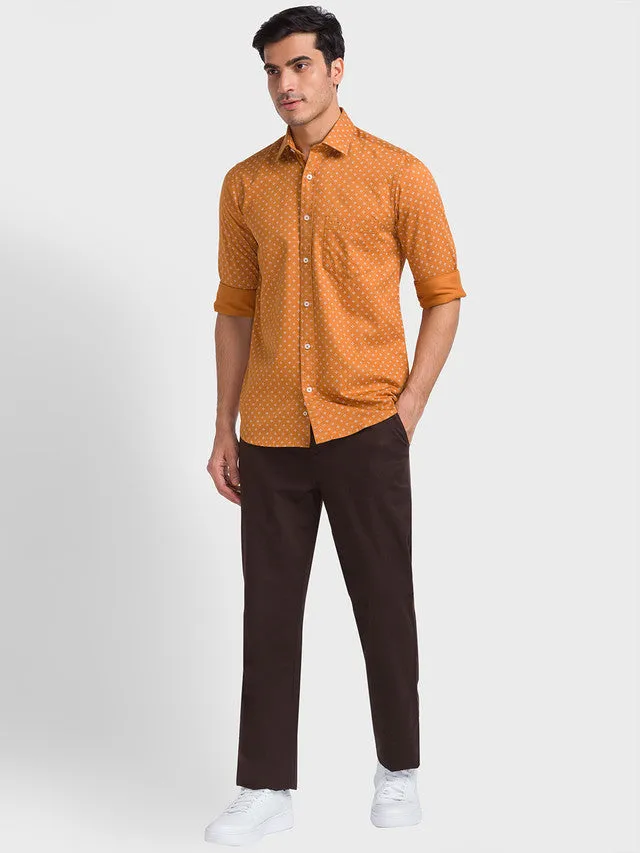 Colorplus Brown Printed Tailored Fit Cotton Casual Shirt