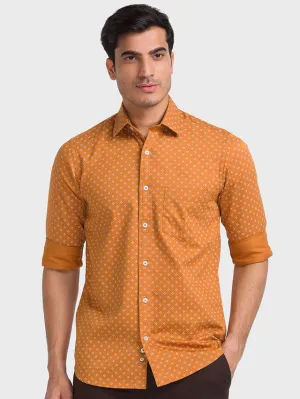 Colorplus Brown Printed Tailored Fit Cotton Casual Shirt