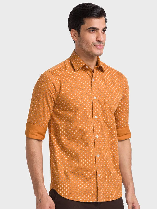 Colorplus Brown Printed Tailored Fit Cotton Casual Shirt