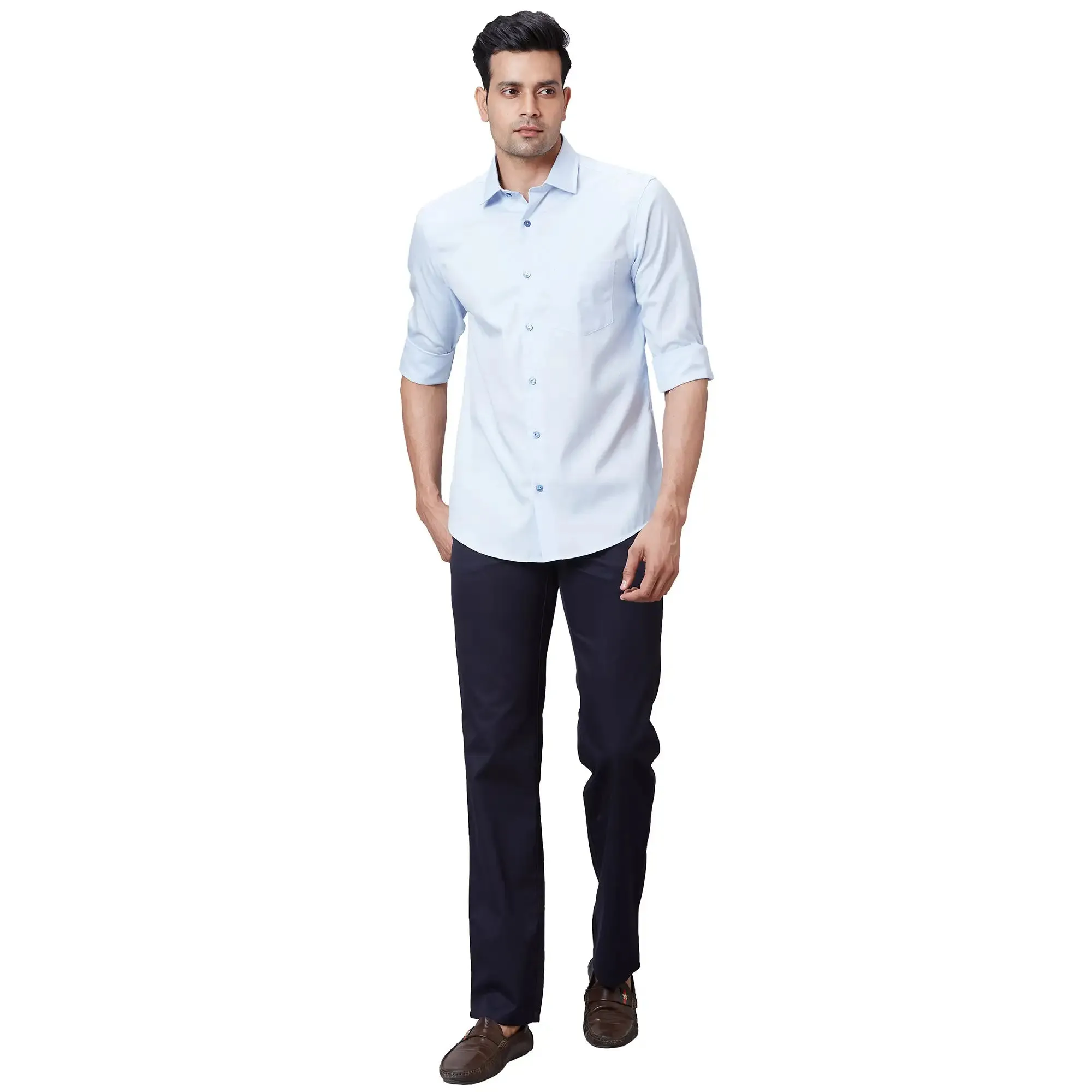 Colorplus Men Blue Tailored Fit Solid Cotton Casual Shirt