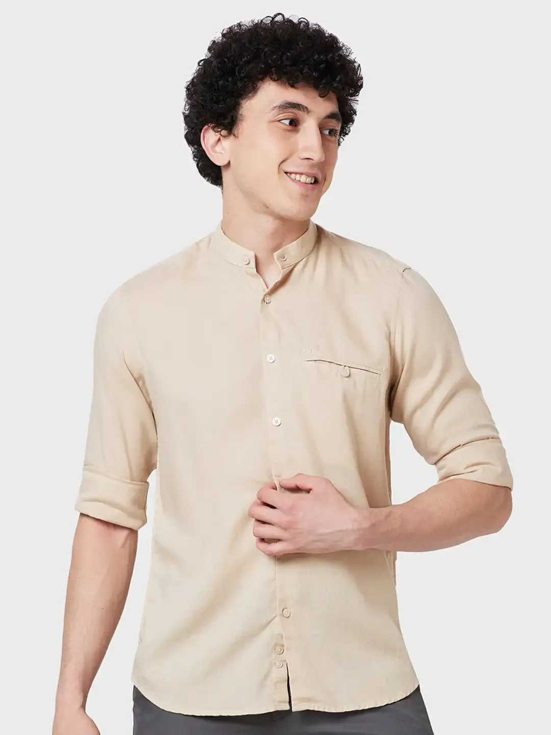 Colorplus Men Brown Piece Dyed Tailored Fit Tencel Blend Casual Shirt