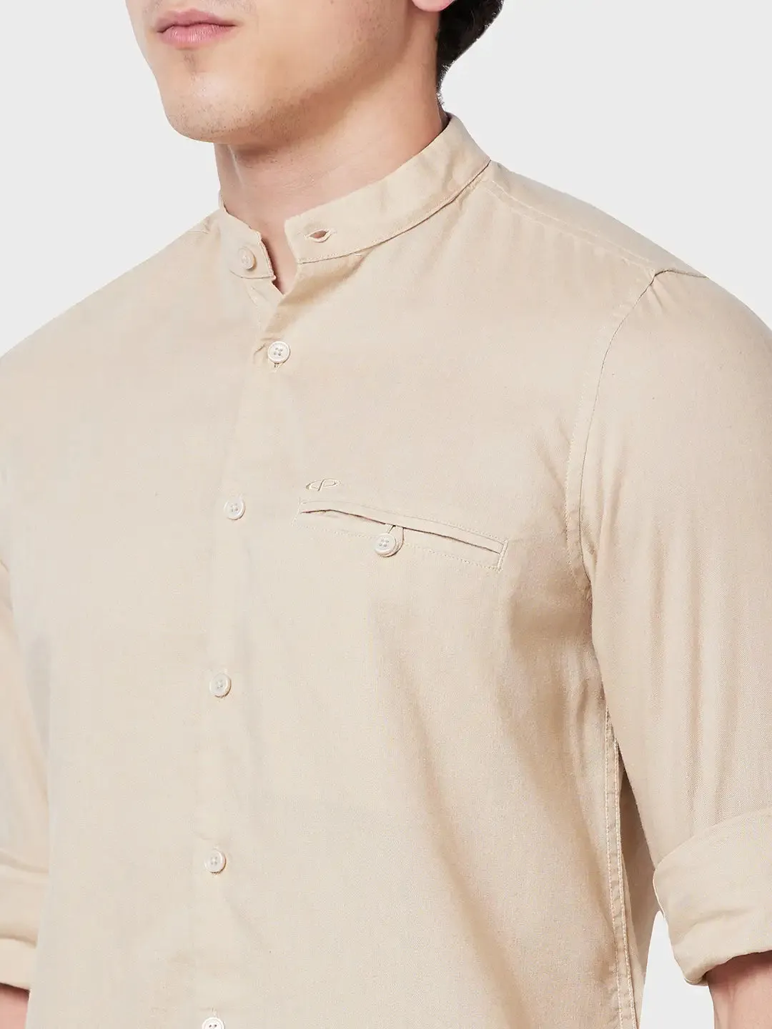 Colorplus Men Brown Piece Dyed Tailored Fit Tencel Blend Casual Shirt