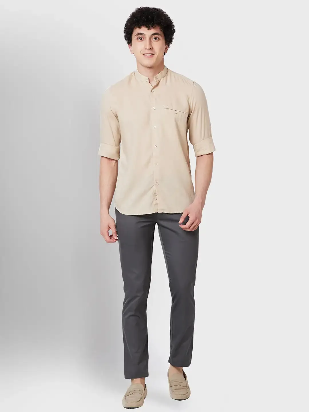 Colorplus Men Brown Piece Dyed Tailored Fit Tencel Blend Casual Shirt