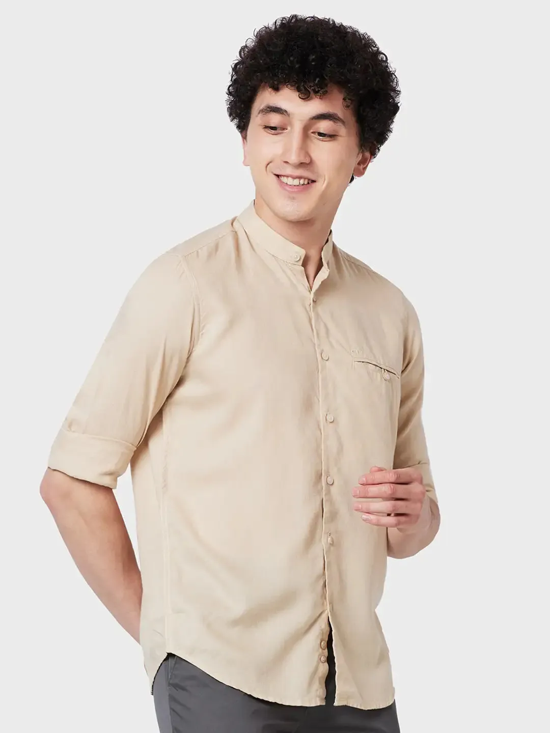 Colorplus Men Brown Piece Dyed Tailored Fit Tencel Blend Casual Shirt