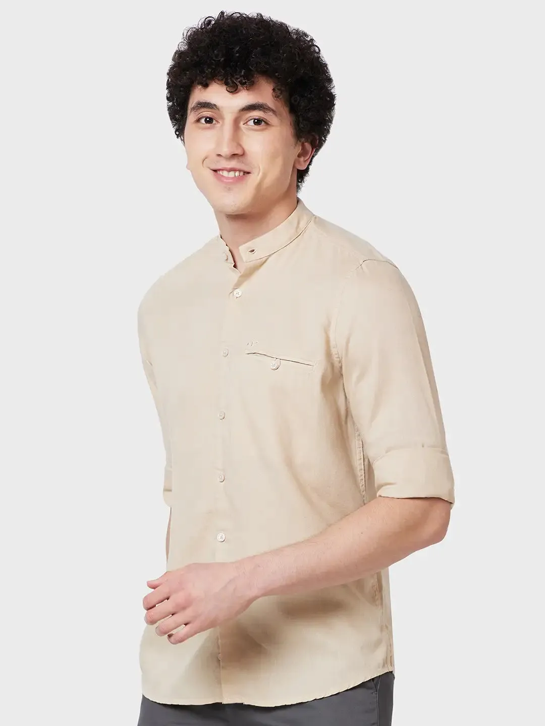 Colorplus Men Brown Piece Dyed Tailored Fit Tencel Blend Casual Shirt