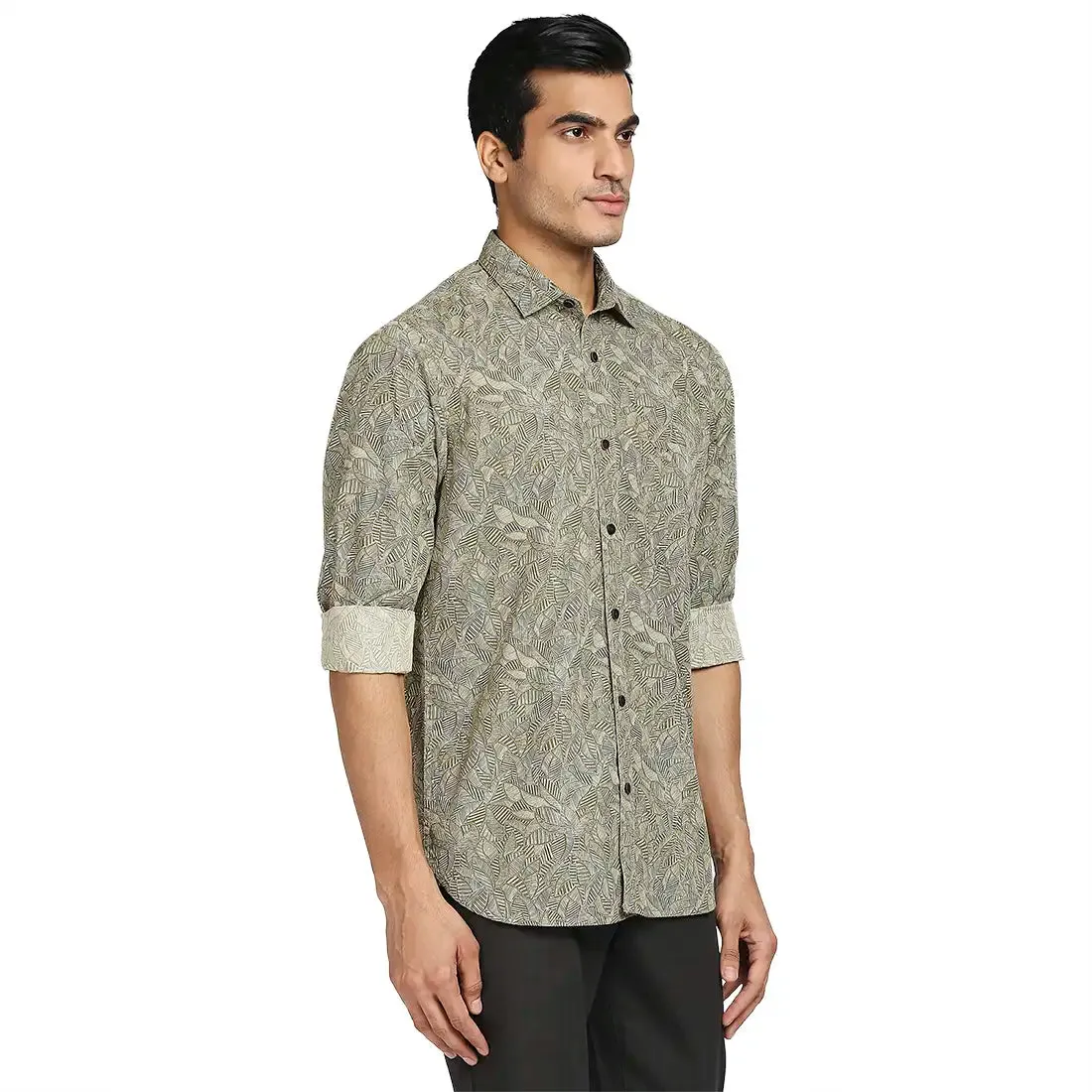 Colorplus Men Grey Printed Tailored Fit Cotton Casual Shirt