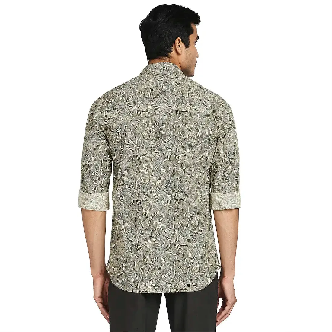Colorplus Men Grey Printed Tailored Fit Cotton Casual Shirt