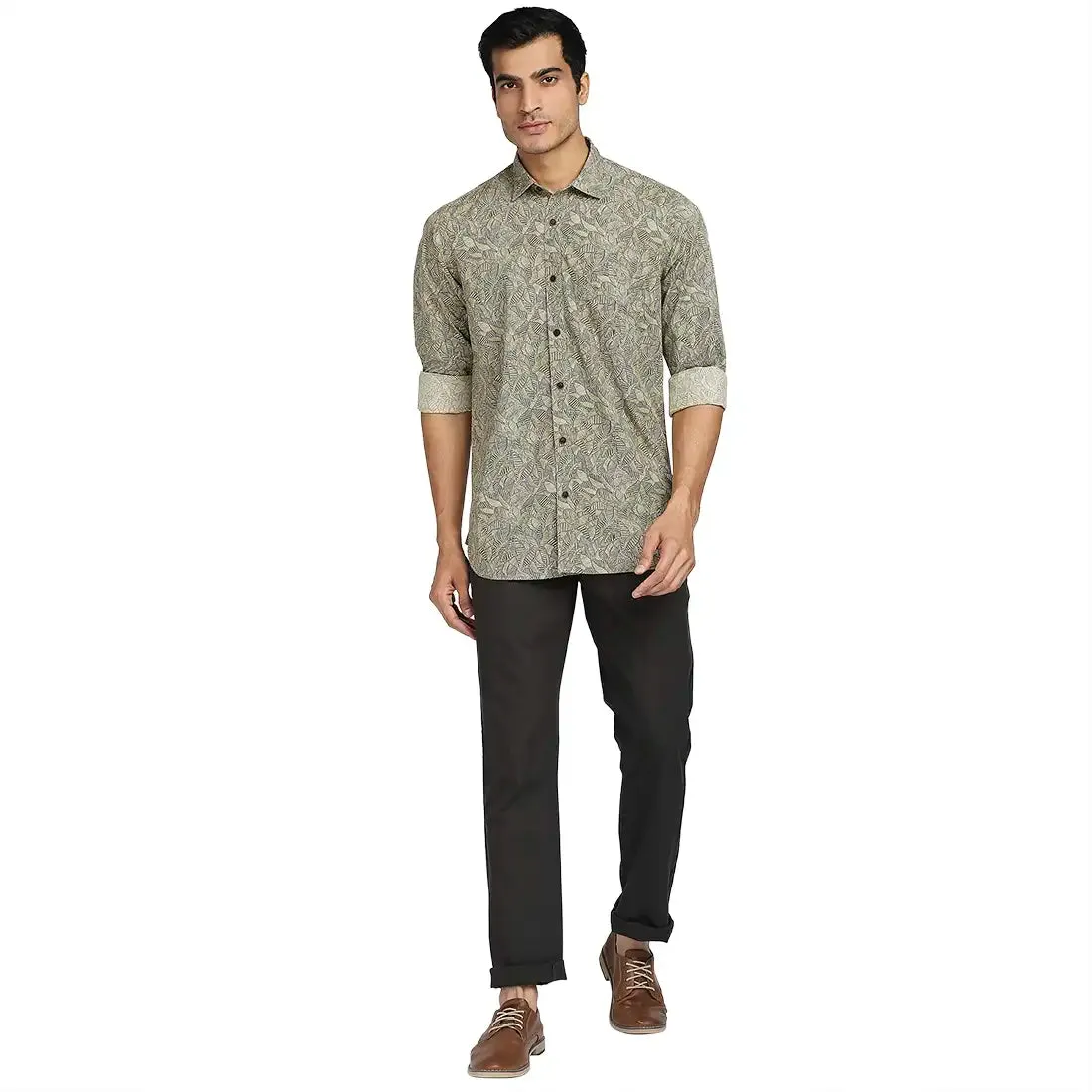 Colorplus Men Grey Printed Tailored Fit Cotton Casual Shirt