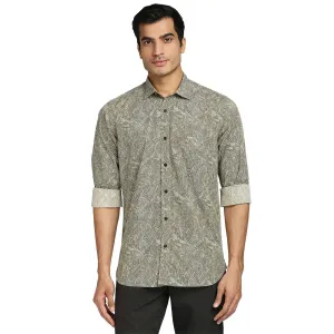 Colorplus Men Grey Printed Tailored Fit Cotton Casual Shirt