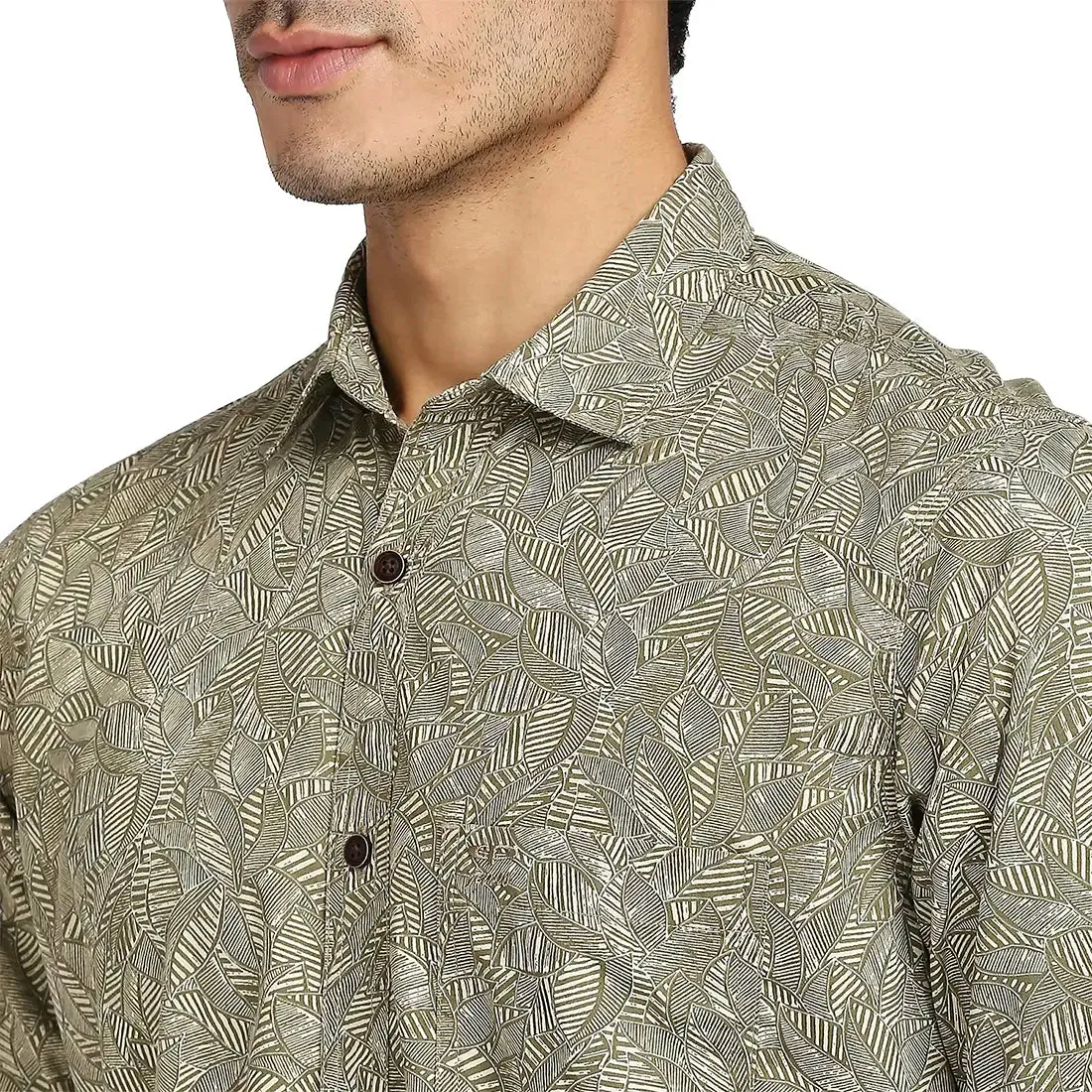 Colorplus Men Grey Printed Tailored Fit Cotton Casual Shirt