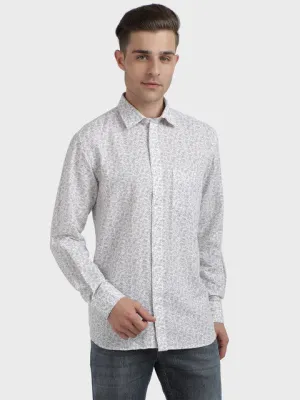 Colorplus Men Grey Printed Tailored Fit Linen Blend Shirt