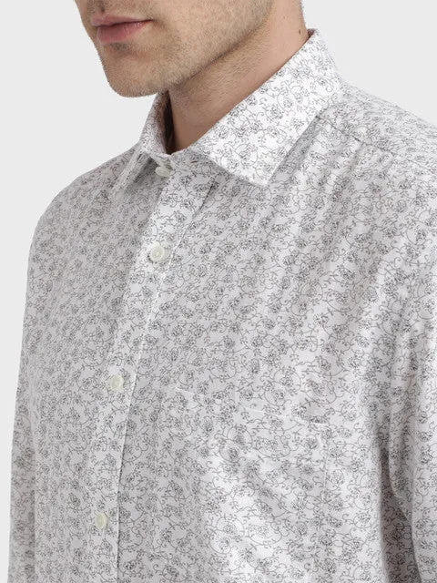 Colorplus Men Grey Printed Tailored Fit Linen Blend Shirt