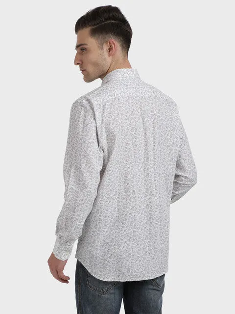 Colorplus Men Grey Printed Tailored Fit Linen Blend Shirt