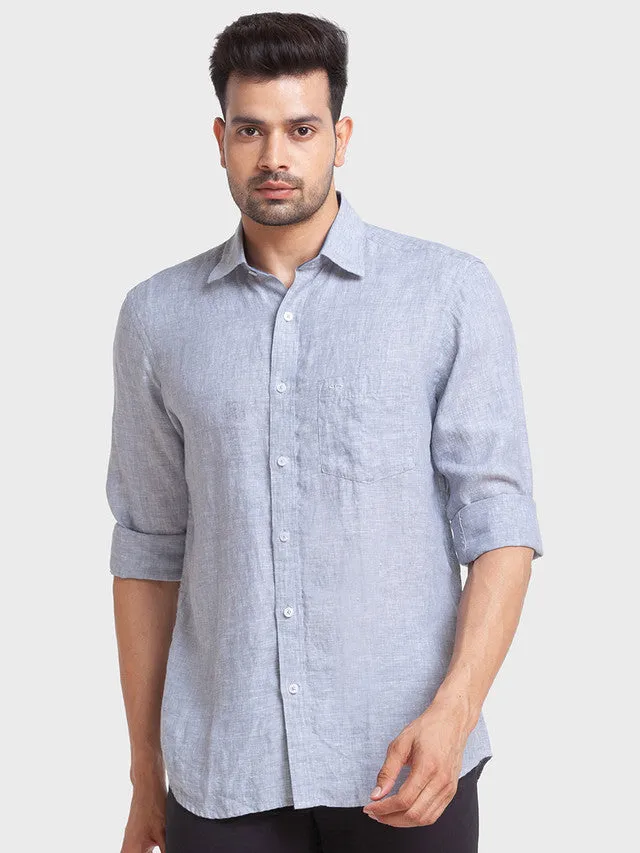 Colorplus Men Grey Self Design Tailored Fit Full Sleeve Spread Collar Shirt