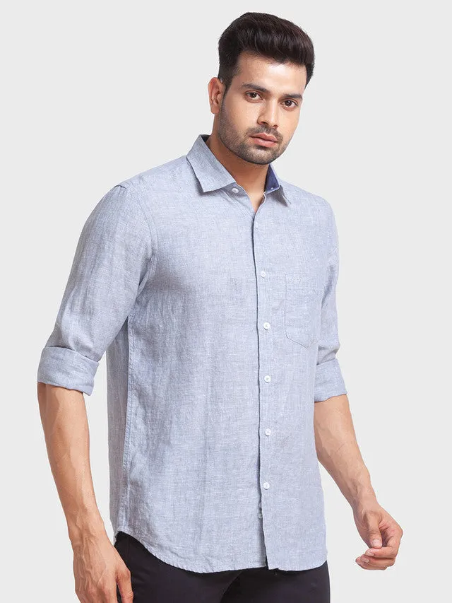 Colorplus Men Grey Self Design Tailored Fit Full Sleeve Spread Collar Shirt
