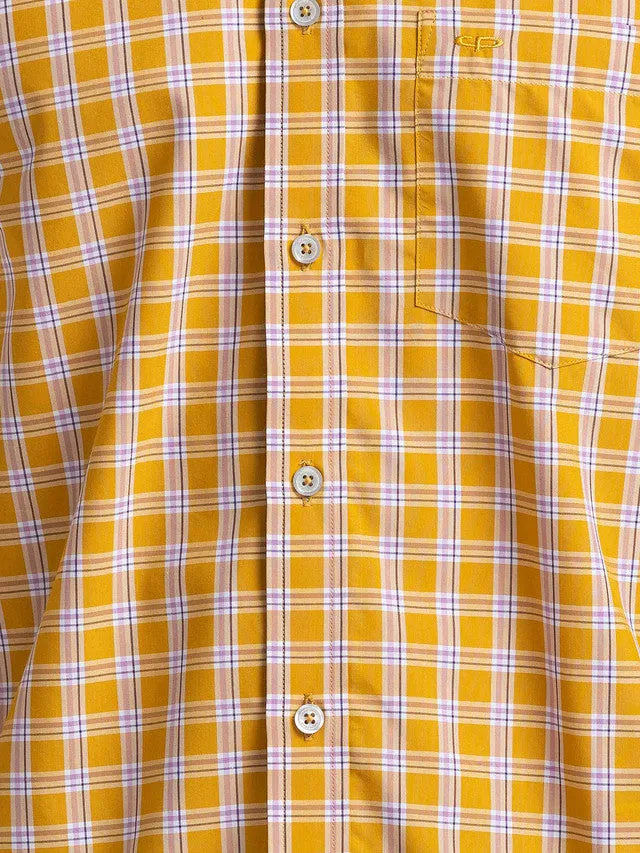 Colorplus Men Yellow Checkered Tailored Fit Full Sleeve Spread Collar Shirt