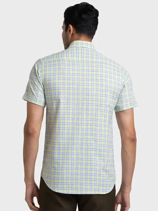 Colorplus Men Yellow Checks Tailored Fit Cotton Casual Shirt