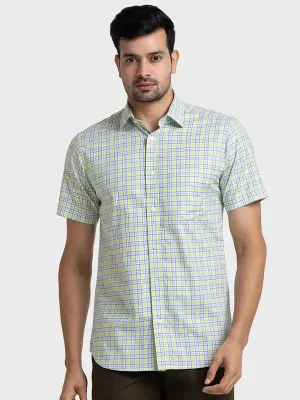 Colorplus Men Yellow Checks Tailored Fit Cotton Casual Shirt