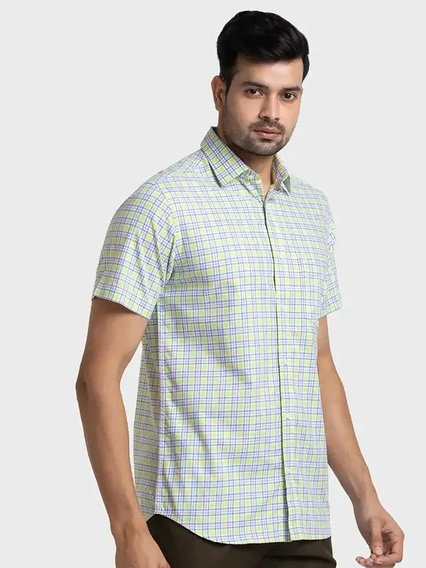 Colorplus Men Yellow Checks Tailored Fit Cotton Casual Shirt