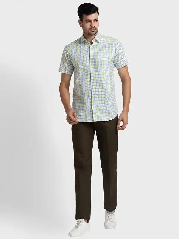 Colorplus Men Yellow Checks Tailored Fit Cotton Casual Shirt