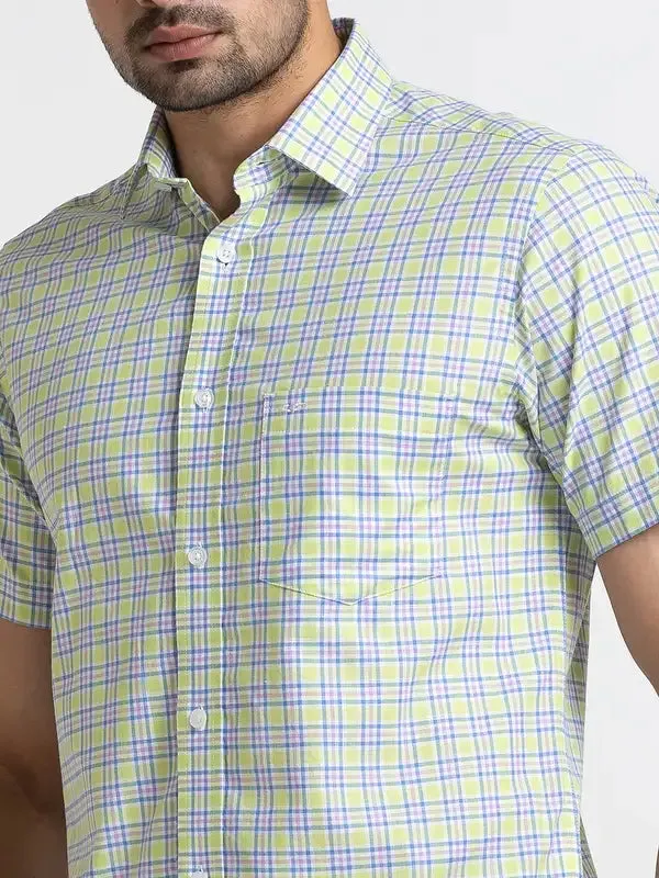 Colorplus Men Yellow Checks Tailored Fit Cotton Casual Shirt