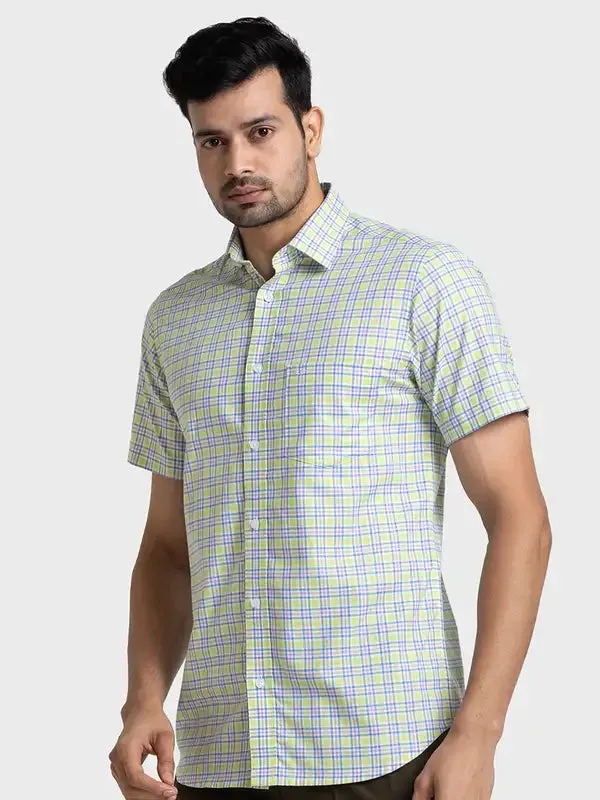 Colorplus Men Yellow Checks Tailored Fit Cotton Casual Shirt