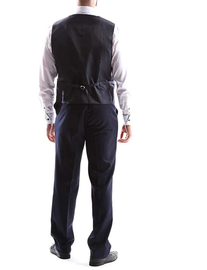 Creativo Men's Single Breasted 2 Button 3pc Vested Suit Classic Fit in Navy CT701
