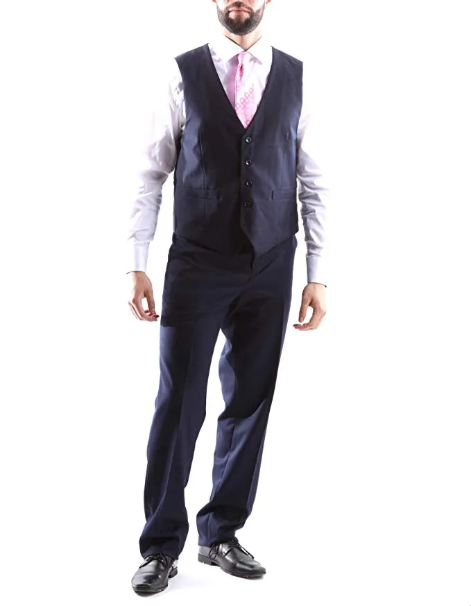 Creativo Men's Single Breasted 2 Button 3pc Vested Suit Classic Fit in Navy CT701
