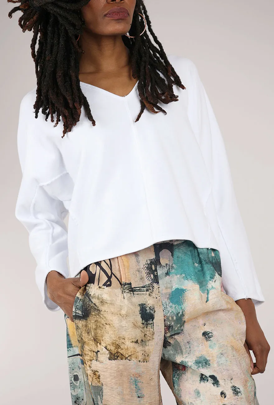Crop Dolman V-Neck Sweatshirt, White