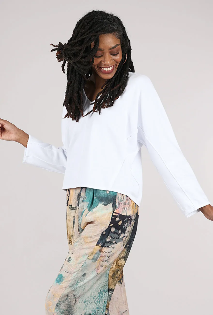 Crop Dolman V-Neck Sweatshirt, White