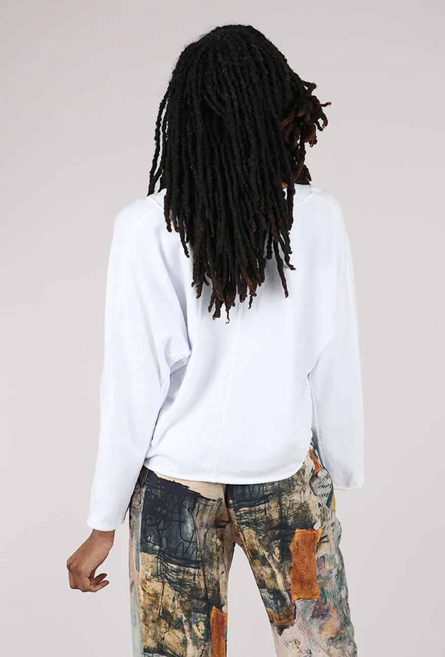 Crop Dolman V-Neck Sweatshirt, White