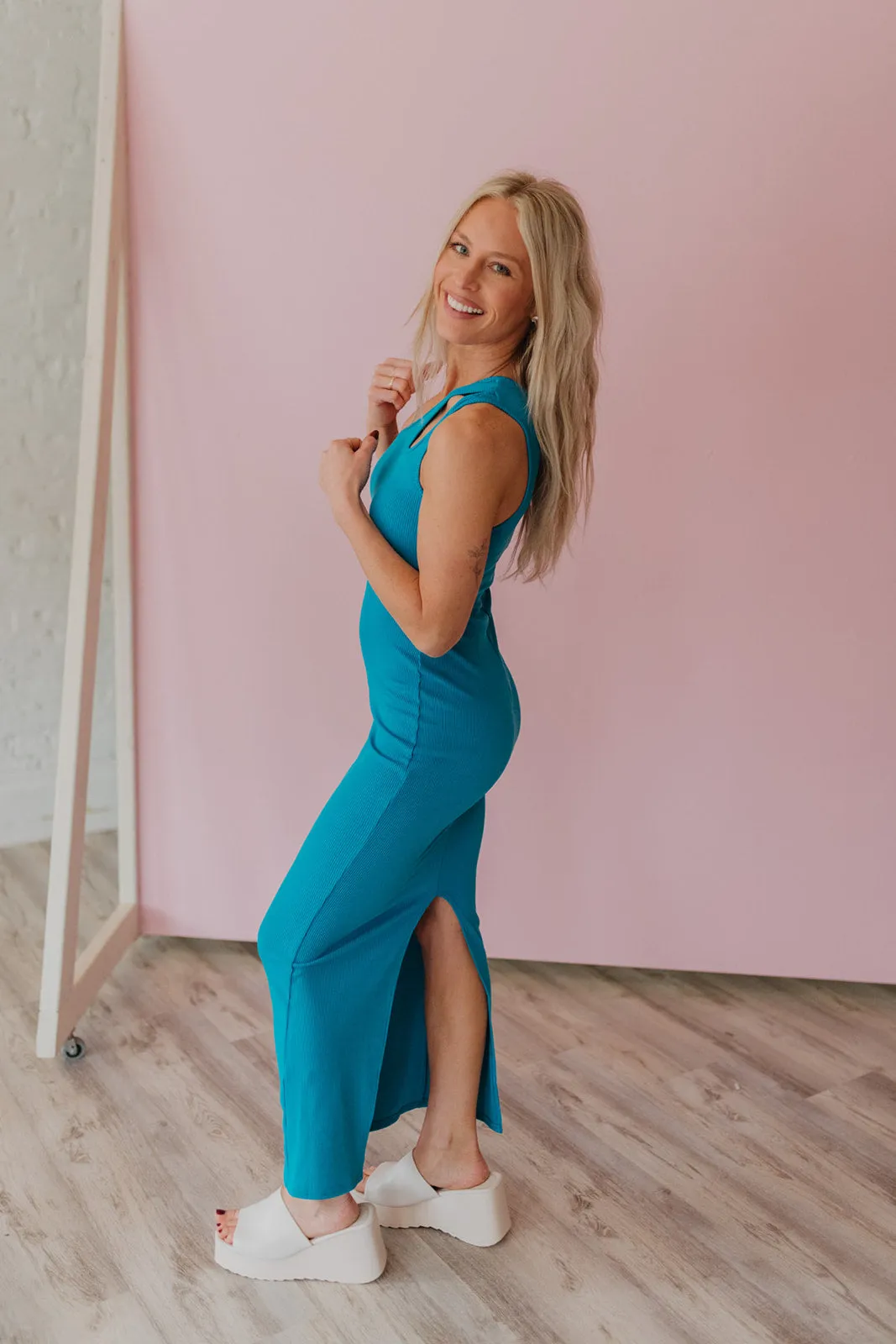 Definite Keeper Aqua Cut Out Maxi Dress