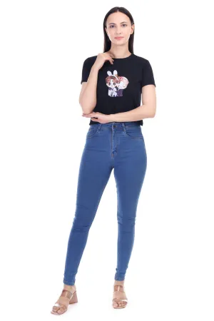 DK FASHION Women's  Women Solid Round Neck Pure Cotton Anime Black T-Shirt