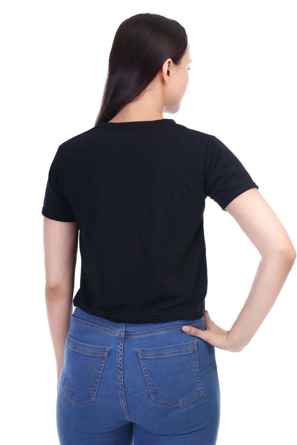 DK FASHION Women's  Women Solid Round Neck Pure Cotton Anime Black T-Shirt