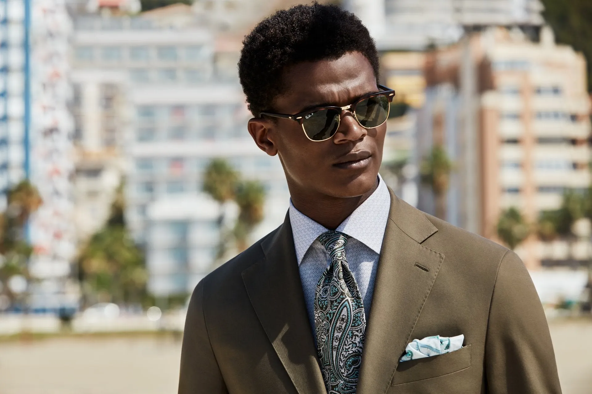 Eton Slim Fit Blue art deco print poplin shirt