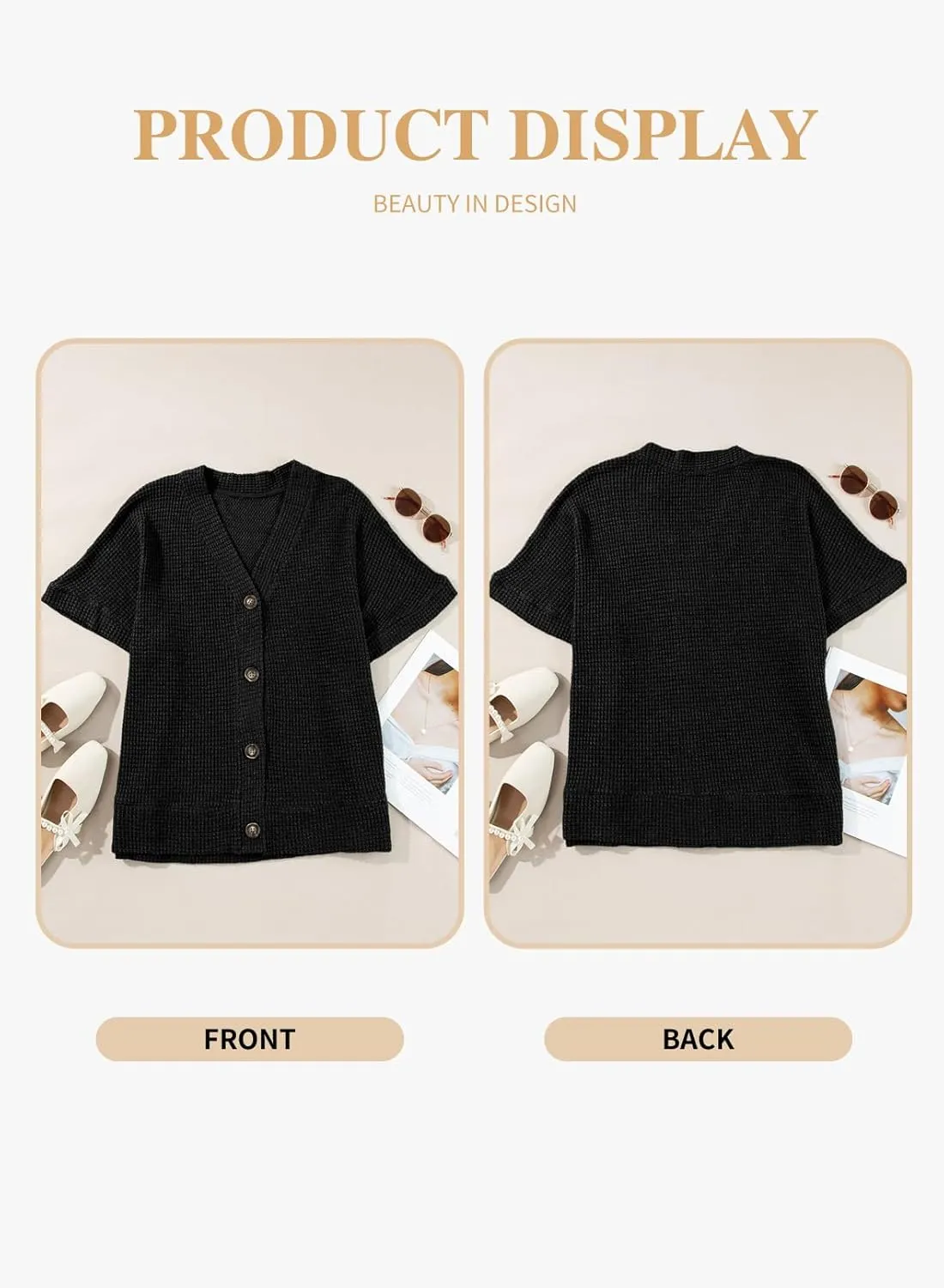 Eytino Womens Plus Size Tops Casual V Neck Short Sleeve Waffle Knit Button Down Shirts(1X-5X)
