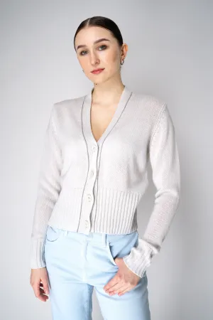 Fabiana Filippi 100% Cashmere Cardigan with Brilliant Beading in Chalk White