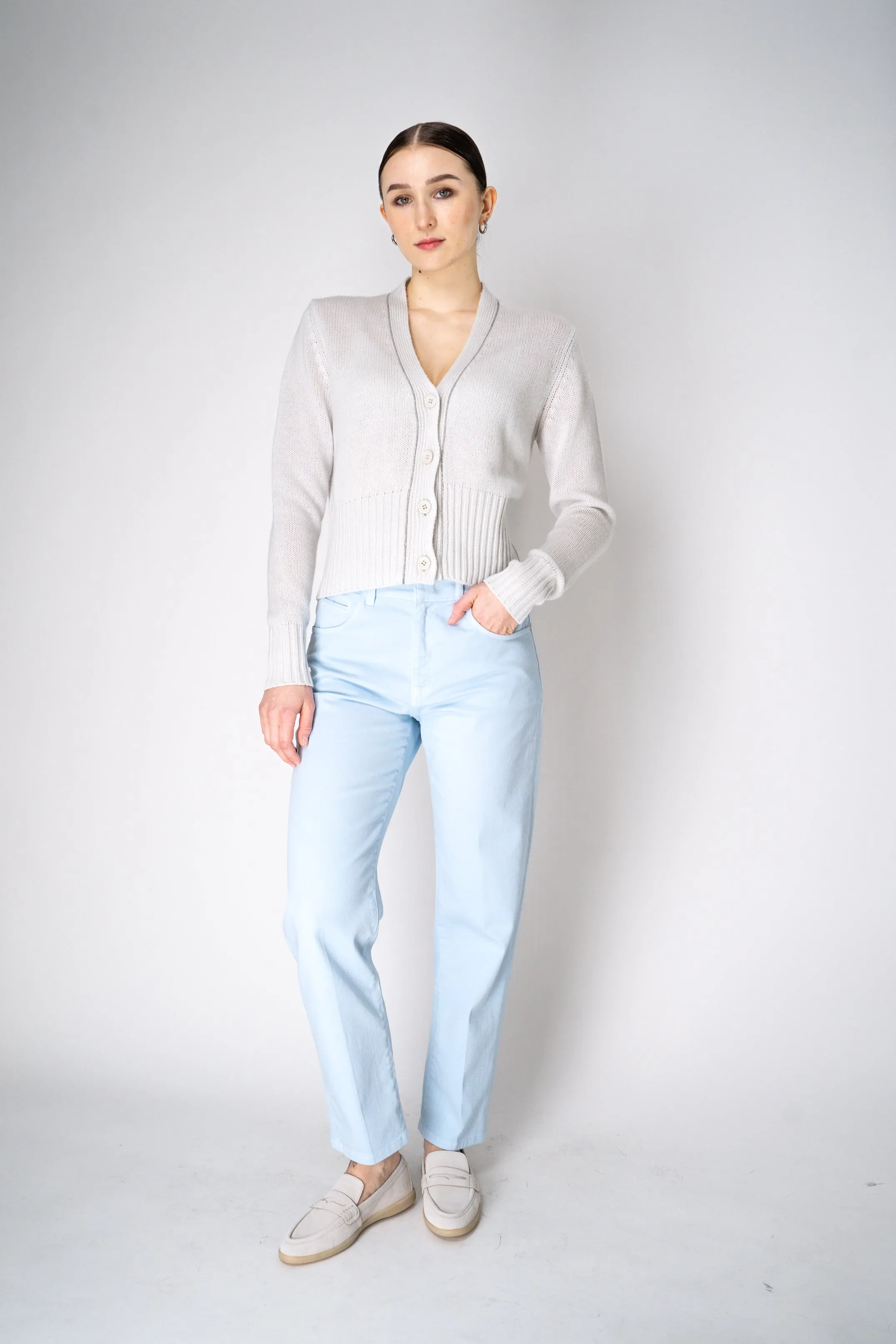 Fabiana Filippi 100% Cashmere Cardigan with Brilliant Beading in Chalk White